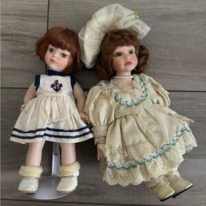 Vintage Style Porcelain Dolls Set - Cream and Navy